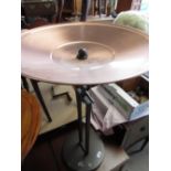 Modern metal bird bath with copper bowl with pierced column and circular base D50cm H81cm