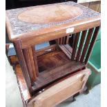 Nest of four graduating rectangular hardwood tables with inset oval tops, with floral carved