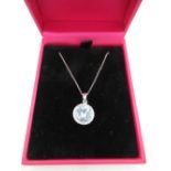 18ct white gold and aquamarine and diamond pendant necklace of 2 carats approx