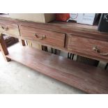 Vintage waxed finished pot board type dresser with three drawers on square tapered supports W176cm