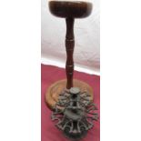 Turned wood ashtray stand H44cm, and a Vintage cast iron two tier revolving rubber stamp holder/