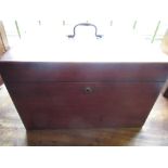 Victorian mahogany rectangular jewellery box, hinged lid with swan necked brass handle, lift out