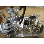 Viners four piece silver plate tea set, a brass model of a cannon and a Viners cased cutlery service