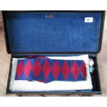 Freemasons leather case containing a craft apron, chapter apron and sash, white gloves, jewel and