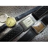 Early C20th Waltham trench watch, rolled gold case on leather strap, movement signed and numbered