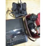 1980s Nokia SL837 slide projection control, Hanimex 8x30mm binoculars in case, Pentacon 50mmF1.8