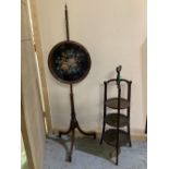 Edwardian satinwood banded cake stand with loop handle and three graduated tiers on outsplayed