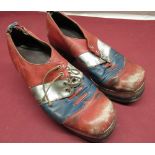 WAYNE SLEEP COLLECTION - Pair of 1970's Philips red blue and silver leather stack heeled mens