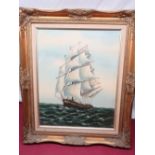 Gordon (British 20th C): Twin-masted Schooner under full sail, oil on canvas, signed 50cm x 40cm