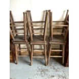 Set of six square topped wooden stools