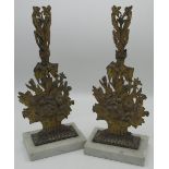 Pair of Victorian cast gilt metal posy holders in the form of flower filled baskets, on