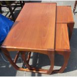 Mid Century Sunelm Products teak nest of one long and two short occasional tables W81cm D45cm H47cm
