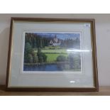 Malcolm Butts highland landscape with a church, signed limited edition proof no.295 of 300 34.5cm