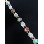 Scottish Sterling silver mounted agate and polished hardstone panel bracelet L18cm 0.91ozt