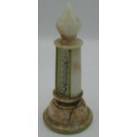 19th century Grand Tour alabaster desk thermometer with gilt metal ropetwist decoration,
