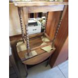 1930's oak two tier tea trolley with two D shaped fall leaves and a similar centre table with
