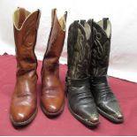 Pair of brown leather cowboy boots size 9.5 and a pair of similar black cowboy boots with metal