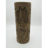 Section of bamboo with a carved oriental forest scene H30cm