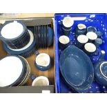 Large Denby blue and white dinner and tea service, including tea pot, serving dishes, plates, side