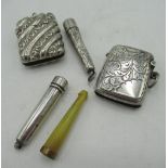 Ornate repousse silver vesta case stamped Silver, another hallmarked sterling silver bright cut