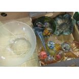 Various glassware including: paper weights, dishes, and Vertongen large glass bowl