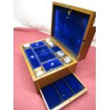 Victorian walnut ladies travelling dressing case, blue velvet interior fitted with EPNS topped glass