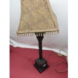 Contemporary bronzed table lamp with palm leaf column with squared stepped base H80cm