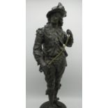 Late 19th century bronzed spelter figure of Don Juan after Diev Leroy, modelled in traditional guard
