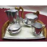 Five piece Piquot Ware aluminium tea set with tray
