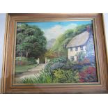 Linda D Brooks (C20th): "Cottage At Plush Dorset", oil on board, signed, 19cm x 24cm