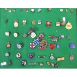 Collection of lapel and button badges, including: Civil Defence Corps, Women's Institute, Y.H.A,