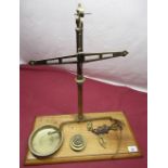 W. A. Webb, London, early C20th brass grocery scales, turned support on moulded mahogany base, H58cm
