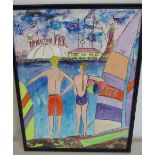 Rogo (Contemporary); Bathing figures before Brighton Pier, watercolour, signed and dated, W50 x L 39