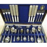 Cased Sheffield plated canteen of cutlery, cased set of silver plated tea knives and a cased set