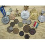 Selection of various commemorative medals incl. a 1902 King Edward gilt and enamelled medallion,