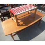 Light oak coffee table on turn supports with under tier W120cm D55cm H44cm) and a beech stool with