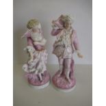 Pair of continental bisque porcelain figures of a lady and gentleman (A/F)