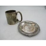 Hallmarked Sterling silver dish Birmingham, 1972 and a small christening cup Chester, 1911-1916