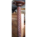 Geo. III style mahogany tripod torchiere, circular top on twist column and three acanthus carved