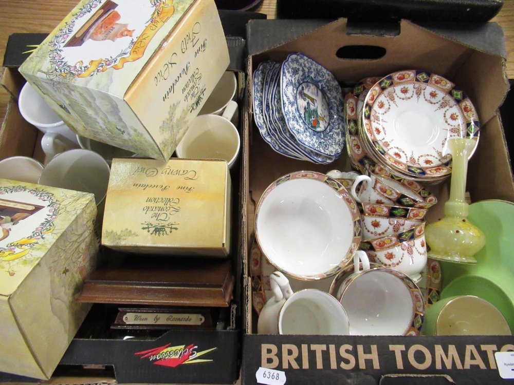 Part English china tea service, six small Delft plates, various commemorative royal mugs, small