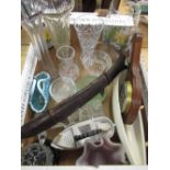 Collection of various glass ware including trumpet vases, small crystal vases, pressed glass, a