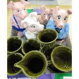 Family of four NatWest piggy banks and a Portmeirion by Susan Williams-Ellis Cypher coffee service
