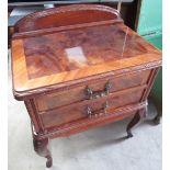 Pair of French rococo style walnut bedside cabinets with raised backs and two drawers on angular