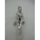 Silver babies rattle in the form of Peter Rabbit with mother of pearl handle stamped Sterling