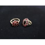 Hallmarked gold and garnet flower design ring Size P (marks unknown and another Garnet marquise