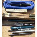Messenger ball point pen, a Parker fountain pen, Conway Stewart in original box Duro Point automatic