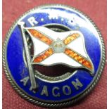 Edw.VII silver and enamel R M S Aragon lapel pin badge Birmingham 1909, Geo.V silver presentation