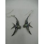 Silver and enamel swallow earrings set with marcasites stamped 925