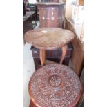 Moorish octagonal carved hardwood occasional table inset with bone and ebonised detail, W38cm