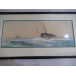 Abraham Hulk Jr (C20th): "Steam Ship In A Heavy Swell", watercolour heighted with white, signed 16cm